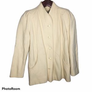 Vintage Winter White Cream Wool Blend Peacoat‎ Coat Victorian Antique